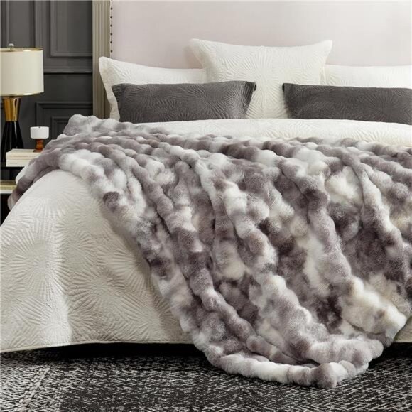 Cozy Bliss Faux Fur Throw Blanket for Couch, Fuzzy Soft Plush Thick Bubble - Picture 6 of 7